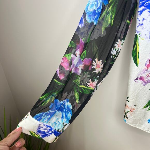 J. Dosi LA Celebrity Fashion Designer Silk‎ Floral Long Sleeve Blouse Top Size 1 - Picture 4 of 9